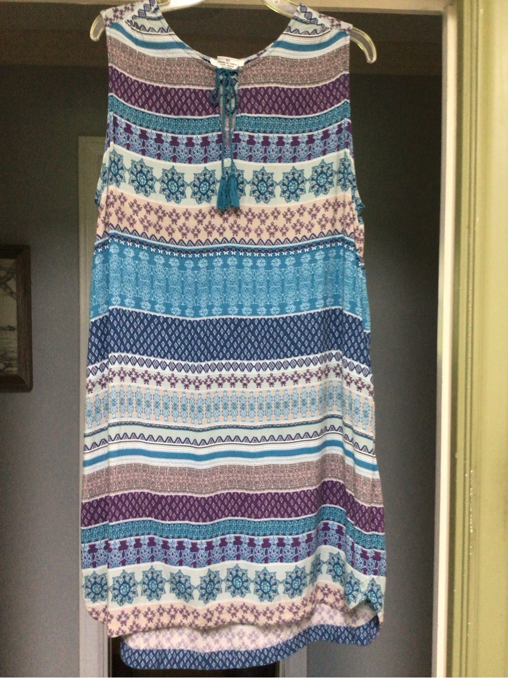 beachlunchlounge Teal, Navy & Purple Patterned A-Line Dress